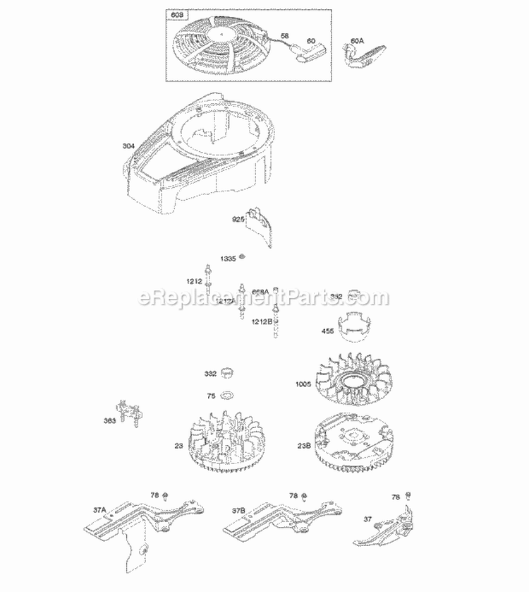Blower Housing CoverGuards Flywheel Rewind Starter Diagram and Parts List for 121Q02-2025-F1  Briggs and Stratton Engine